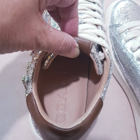 COACH STAR EMBELLISHED GLITTER & LEATHER SNEAKERS - Picture 9 of 14